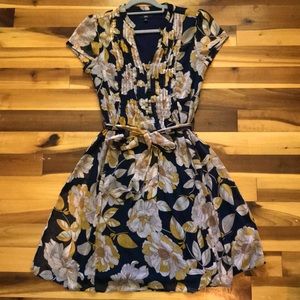 Size 8 Navy+Gold Floral Dressy midi Dress